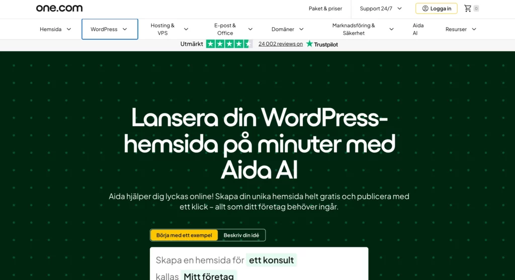 webhhotell för wordpress från One.com